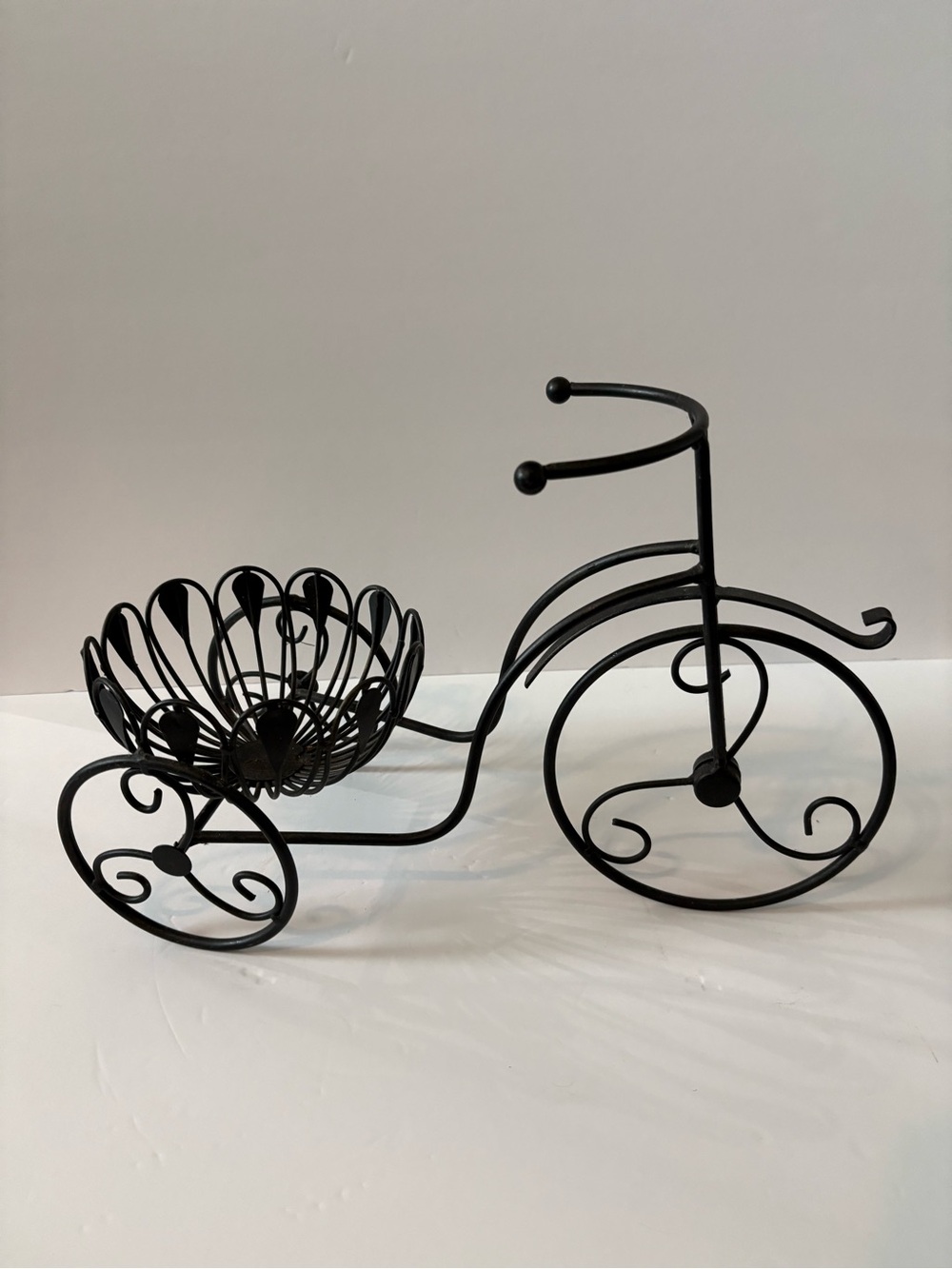 Black Wrought Iron Tricycle Decorative Plant Holder